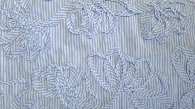 Cotton Embroidery Stripes / Flowers Blue 3