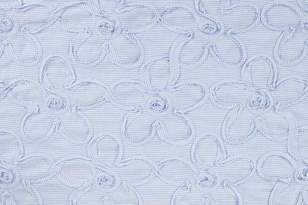 Cotton Embroidery Mini Stripes / Flowers Blue 