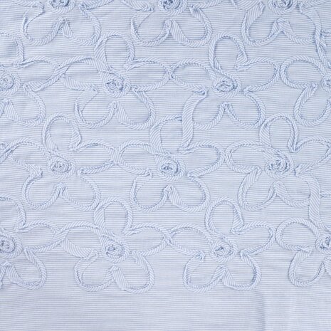 Cotton Embroidery Mini Stripes / Flowers Blue 