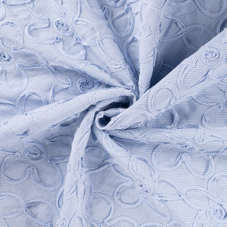 Cotton Embroidery Mini Stripes / Flowers Blue 