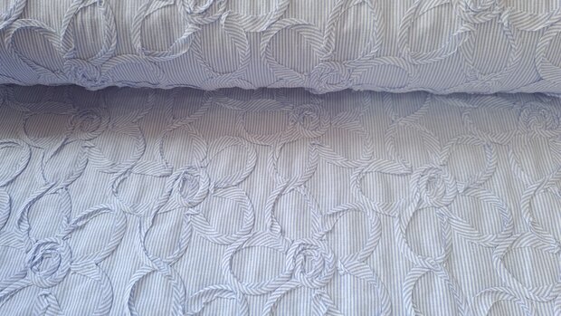 Cotton Embroidery Mini Stripes / Flowers Blue 