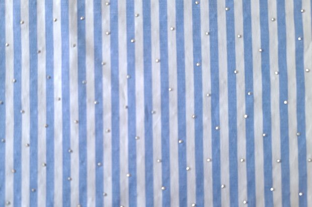 Cotton Stretch Stripes & Dots White-Blue