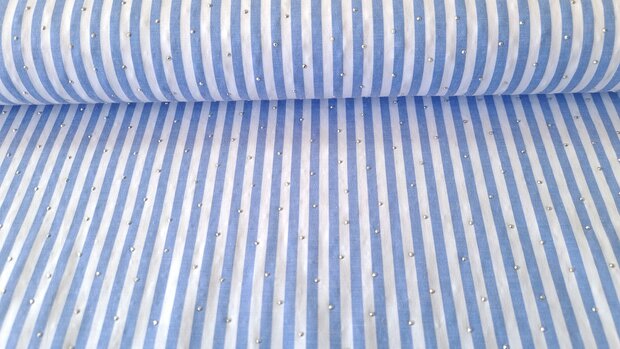 Cotton Stretch Stripes & Dots White-Blue