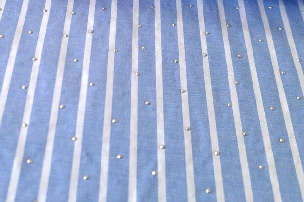 Cotton Stretch Stripes & Dots Blue-White