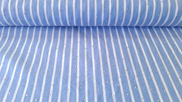 Cotton Stretch Stripes & Dots Blue-White