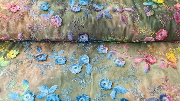 Cotton Embroidery Tie Dye Multi Green