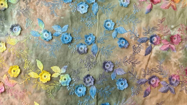 Cotton Embroidery Tie Dye Multi Green