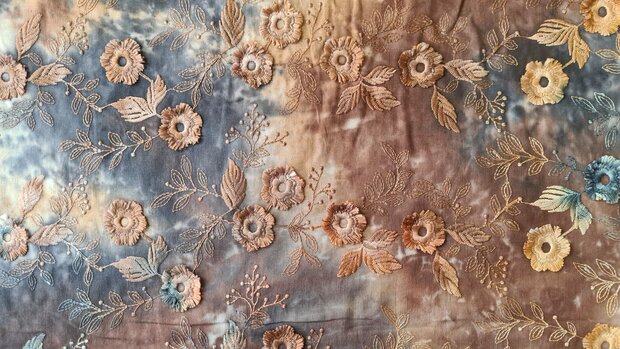 Cotton Embroidery Tie Dye Brown-Navy