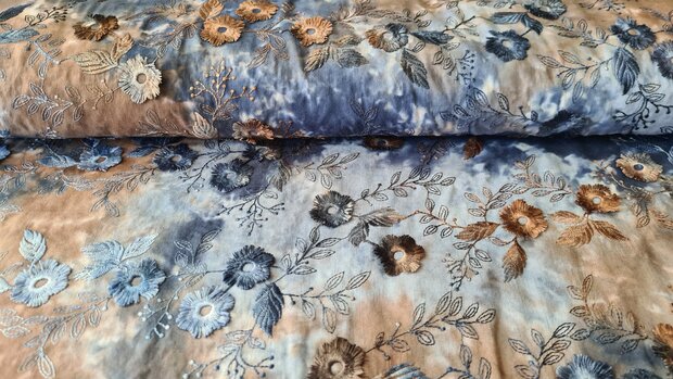 Cotton Embroidery Tie Dye Navy-Brown