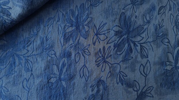 Tencel Jeans  Jacquard Flowers Indigo