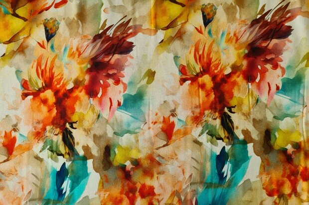 Viscose Jersey Flowers Multi-Yellow