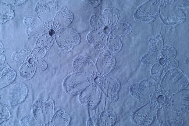 Cotton Embroidery Flowers Blue 