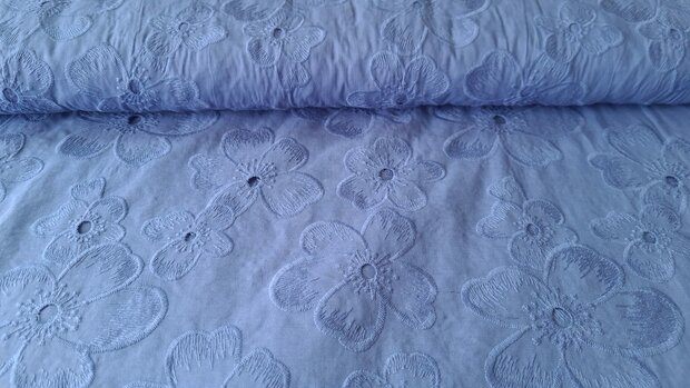 Cotton Embroidery Flowers Blue 