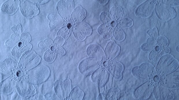 Cotton Embroidery Flowers Blue 