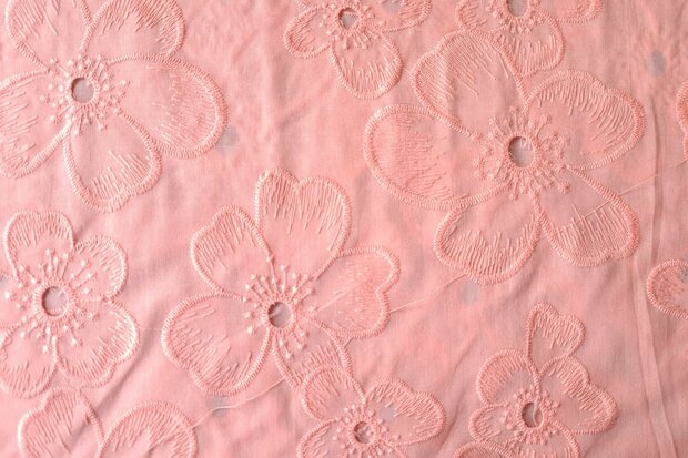 Cotton Embroidery Flowers Salmon