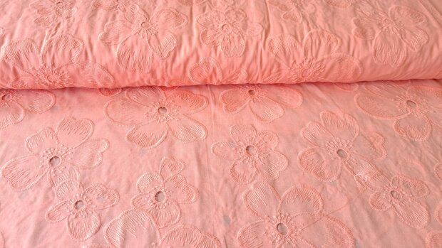 Cotton Embroidery Flowers Salmon