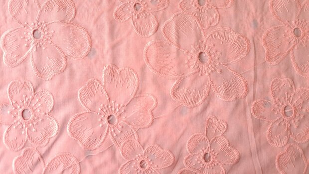 Cotton Embroidery Flowers Salmon
