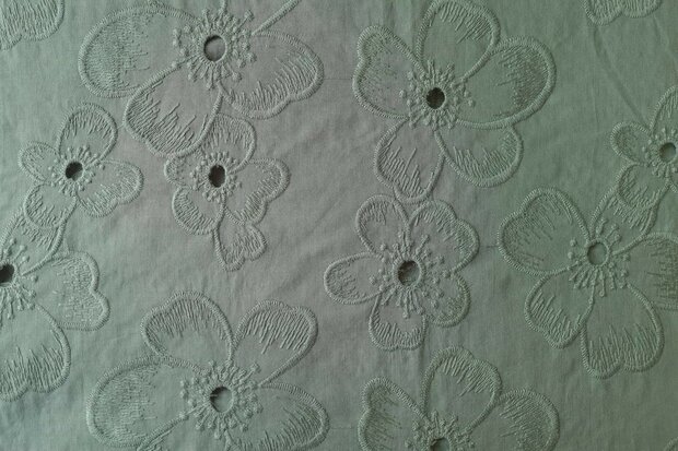 Cotton Embroidery Flowers Khaki