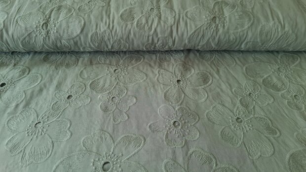 Cotton Embroidery Flowers Khaki