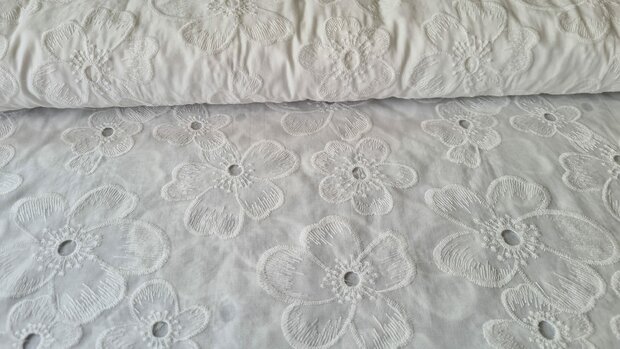 Cotton Embroidery Flowers Off White