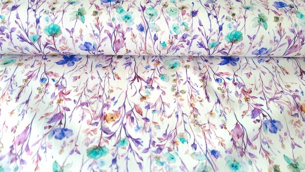 Cotton Stretch Satin Little Twigs Purple
