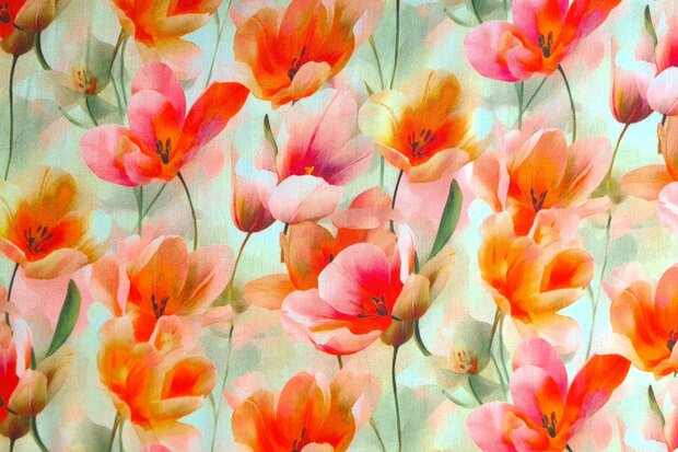 Viscose Satin Flower Field Yellow