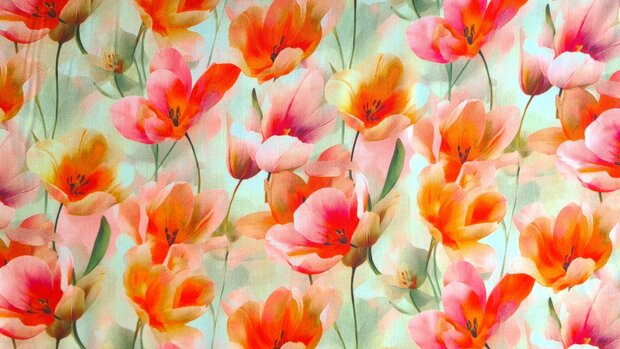 Viscose Satin Flower Field Yellow