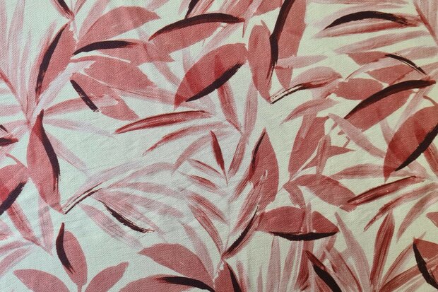 Viscose Crepe Plant Leaves Coral