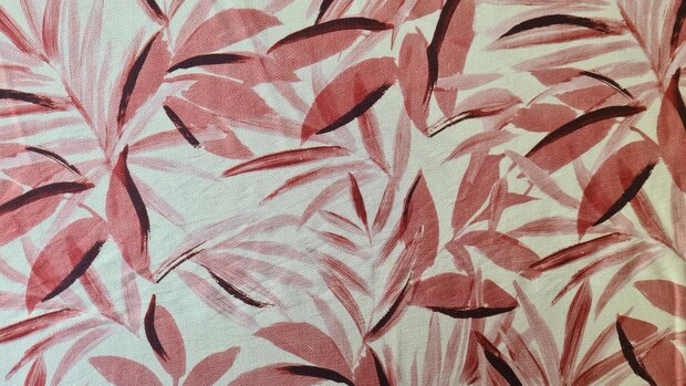 Viscose Crepe Plant Leaves Coral