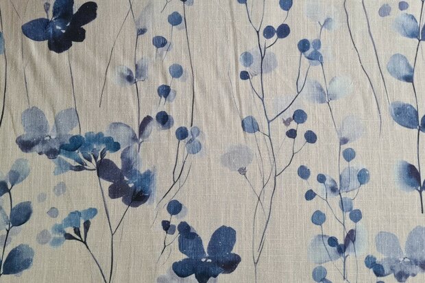 Linnen Cotton Ginko Leaves Blue