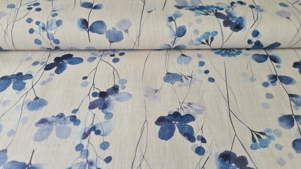 Linnen Cotton Ginko Leaves Blue