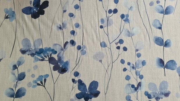 Linnen Cotton Ginko Leaves Blue