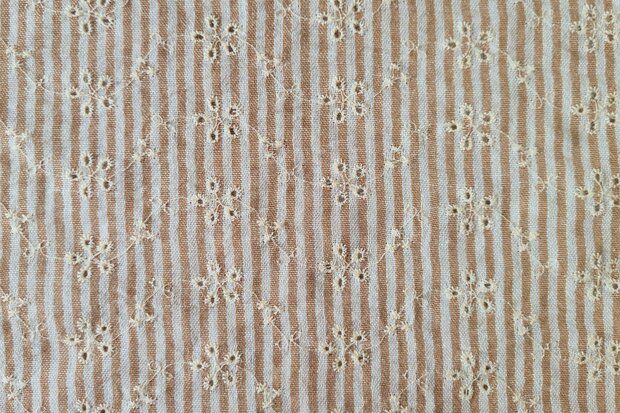 Cotton Embroidery Stripes & Flowers Sand