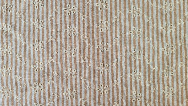 Cotton Embroidery Stripes & Flowers Sand
