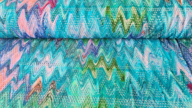 Viscose Jersey Punched Zig Zag Aqua 