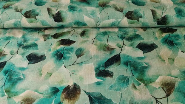 Viscose Linnen Leaves Green