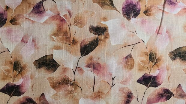 Viscose Linnen Leaves Ros&eacute;-Beige