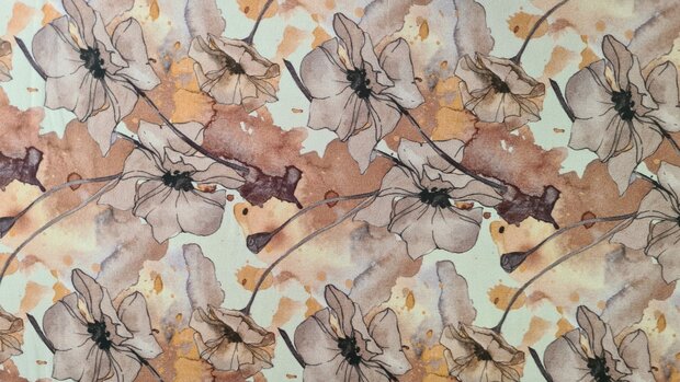 Bamboo Jersey Watercolour Flowers Brown