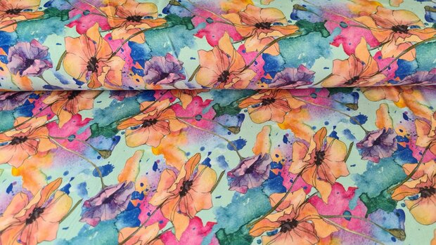 Bamboo Jersey Watercolour Flowers Multi