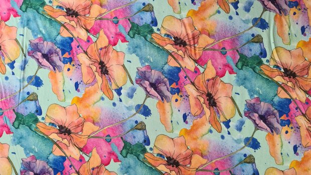 Bamboo Jersey Watercolour Flowers Multi