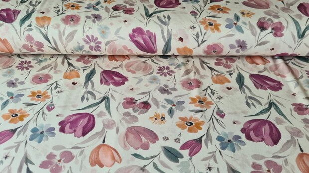 Bamboo Jersey Tulip Flowers Red
