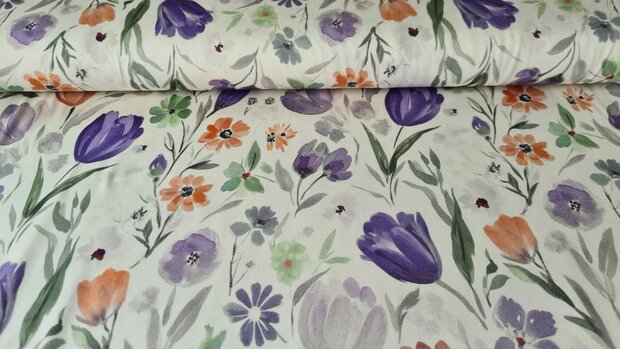 Bamboo Jersey Tulip Flowers Purple