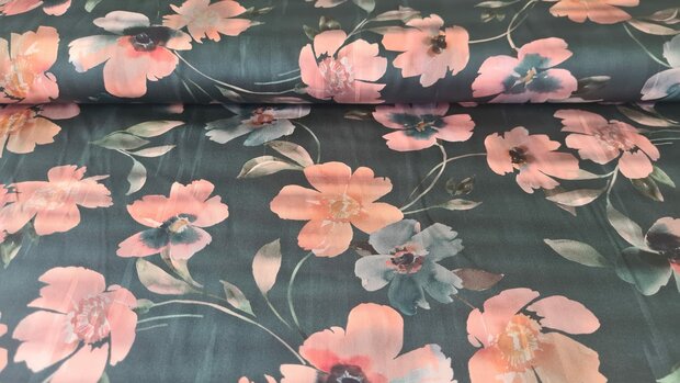 Cotton Satin Flowers Black/Ros&eacute;