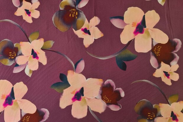 Viscose Stretch Flower Wine Red