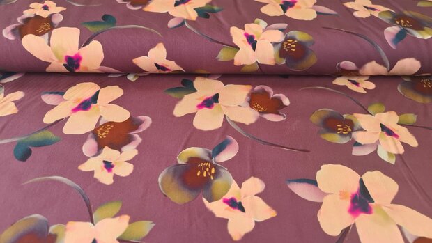 Viscose Stretch Flower Wine Red