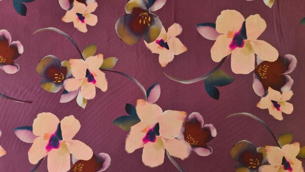 Viscose Stretch Flower Wine Red