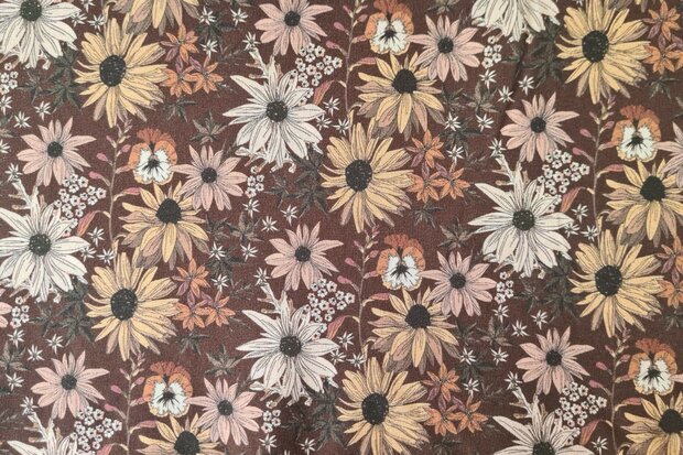 Cotton Jersey Wild Flowers Brown