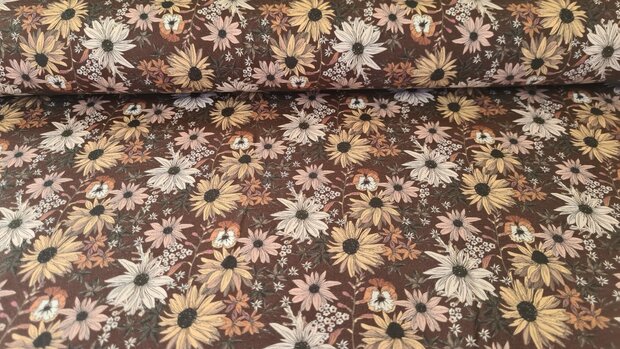Cotton Jersey Wild Flowers Brown