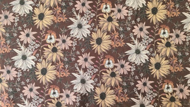 Cotton Jersey Wild Flowers Brown