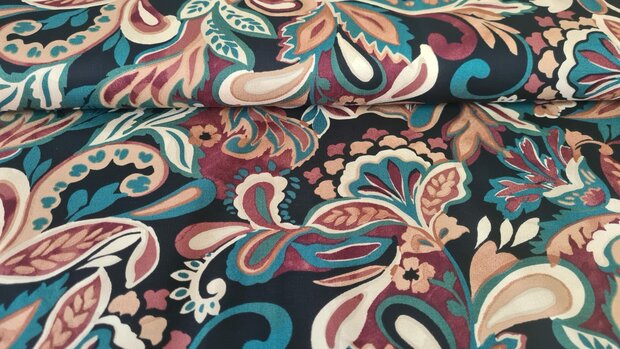 Viscose Stretch Paisley Flower Black
